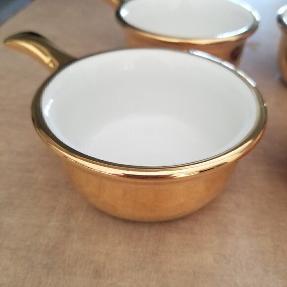 Vintage 1950s Royal Worcester Lustre Gold Mini Handled Cocottes 3" - Set of Four - Picture 1 of 6